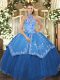 On Sale Floor Length Ball Gowns Sleeveless Teal Quinceanera Gown Lace Up