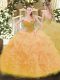 Colorful Floor Length Lace Up Sweet 16 Dresses Gold for Military Ball and Sweet 16 and Quinceanera with Beading and Ruffles
