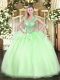 Floor Length Apple Green Quinceanera Gowns Scoop Sleeveless Lace Up