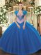 Vintage Blue Sweetheart Neckline Beading Quince Ball Gowns Sleeveless Lace Up