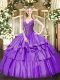Exceptional Lavender Lace Up V-neck Beading and Ruffled Layers 15th Birthday Dress Organza and Taffeta Sleeveless