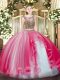 Graceful Beading and Ruffles 15th Birthday Dress Coral Red Lace Up Sleeveless Floor Length