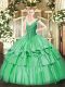 Sleeveless Floor Length Beading and Ruffled Layers Lace Up Quinceanera Gowns with Green
