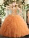 Orange Ball Gowns Sweetheart Sleeveless Tulle Floor Length Lace Up Beading and Ruffles 15 Quinceanera Dress
