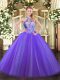 Simple Purple Sleeveless Floor Length Sequins Lace Up Ball Gown Prom Dress