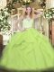 Scoop Sleeveless Zipper Quince Ball Gowns Yellow Green Tulle