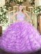 Beautiful Lilac Two Pieces Lace and Ruffles Quinceanera Dresses Zipper Tulle Sleeveless