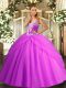 Graceful Straps Sleeveless Tulle Ball Gown Prom Dress Beading and Pick Ups Lace Up