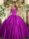 Floor Length Fuchsia Quinceanera Gowns Halter Top Sleeveless Lace Up