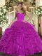Halter Top Sleeveless Ball Gown Prom Dress Floor Length Ruffles Fuchsia Tulle