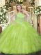 Pretty Floor Length Zipper Quinceanera Dress Yellow Green for Military Ball and Sweet 16 and Quinceanera with Beading and Ruffles