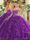 Fashionable Purple Sleeveless Tulle Lace Up Sweet 16 Quinceanera Dress for Military Ball and Sweet 16 and Quinceanera