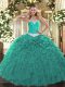 Spectacular Floor Length Ball Gowns Sleeveless Turquoise 15 Quinceanera Dress Lace Up