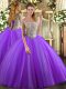 Smart Sleeveless Tulle Floor Length Lace Up Sweet 16 Quinceanera Dress in Lavender with Beading