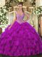 Elegant Ball Gowns Sweet 16 Dresses Purple Straps Organza Sleeveless Floor Length Lace Up