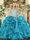 Floor Length Teal Sweet 16 Dresses Straps Sleeveless Lace Up