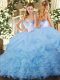 Clearance Blue Lace Up Sweetheart Beading and Ruffles and Pick Ups Quinceanera Dress Organza Sleeveless