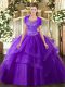 Traditional Purple Clasp Handle 15 Quinceanera Dress Beading and Ruffles Sleeveless Floor Length