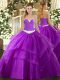 Discount Sleeveless Appliques and Ruffled Layers Lace Up Quince Ball Gowns