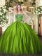 Fitting Olive Green Ball Gowns Beading 15th Birthday Dress Lace Up Satin Sleeveless Floor Length