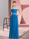 Hot Selling Blue Clasp Handle Evening Dress Beading Sleeveless Floor Length