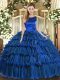 Exquisite Sleeveless Floor Length Ruffled Layers Lace Up Quinceanera Gown with Royal Blue