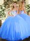 Tulle Sweetheart Sleeveless Lace Up Beading Sweet 16 Dresses in Baby Blue