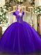 Purple Ball Gowns Sweetheart Sleeveless Tulle Floor Length Lace Up Beading Vestidos de Quinceanera
