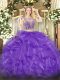 Hot Sale Scoop Sleeveless Organza Sweet 16 Dress Beading and Ruffles Lace Up