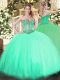 Aqua Blue Ball Gowns Sweetheart Sleeveless Tulle Floor Length Lace Up Beading Sweet 16 Dresses