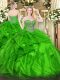 Trendy Beading and Ruffles Quinceanera Gowns Green Lace Up Sleeveless Floor Length