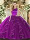 Eggplant Purple Ball Gowns Tulle Scoop Sleeveless Ruffles Floor Length Lace Up Ball Gown Prom Dress