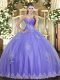 Ideal Beading and Appliques Sweet 16 Quinceanera Dress Lavender Lace Up Sleeveless Floor Length