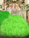 Great Lace Up Scoop Beading and Ruffles 15 Quinceanera Dress Organza Sleeveless