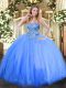 Tulle Sweetheart Sleeveless Lace Up Appliques 15th Birthday Dress in Blue