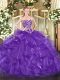 Organza Sweetheart Sleeveless Lace Up Beading and Ruffles Quinceanera Dress in Purple