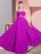Exquisite Fuchsia Empire Chiffon Scoop Sleeveless Beading Floor Length Clasp Handle Prom Gown