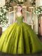 Luxurious Olive Green Lace Up Vestidos de Quinceanera Beading and Appliques Sleeveless Floor Length