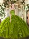 Dynamic Olive Green Zipper 15 Quinceanera Dress Ruffles Sleeveless Floor Length