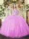Flirting Lilac Tulle Lace Up Sweetheart Sleeveless Floor Length Ball Gown Prom Dress Beading