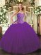 Dramatic Beading Sweet 16 Dress Purple Lace Up Sleeveless Floor Length