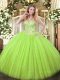 Cute Yellow Green Ball Gowns Sweetheart Sleeveless Tulle and Sequined Floor Length Lace Up Appliques Quinceanera Dresses