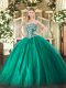 Turquoise Strapless Neckline Beading Quinceanera Gown Sleeveless Lace Up