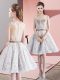 Decent Scoop Sleeveless Prom Party Dress Mini Length Appliques and Belt White Taffeta and Tulle