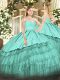 Trendy Organza and Taffeta Sleeveless Floor Length Sweet 16 Quinceanera Dress and Beading and Lace and Embroidery and Ruffled Layers