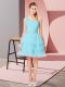 Elegant Mini Length Lace Up Prom Dress Aqua Blue for Prom and Party with Beading and Ruffled Layers