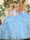 Ball Gowns Quinceanera Dresses Aqua Blue Sweetheart Organza Sleeveless Floor Length Lace Up
