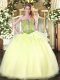 Organza Sweetheart Sleeveless Lace Up Beading Quince Ball Gowns in Light Yellow