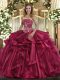 Fashion Organza Sleeveless Floor Length Quinceanera Gowns and Beading and Ruffles