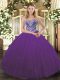 Perfect Purple Sleeveless Beading Floor Length 15th Birthday Dress
